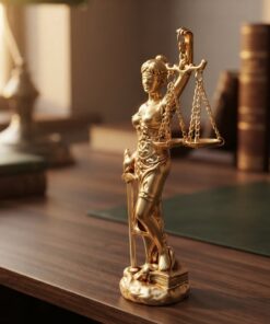 Zlatá soška Lady Justice 20 cm s detailne spracovanými váhami